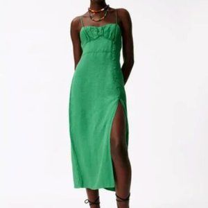 Zara Green Lined Button Midi Dress - Size L